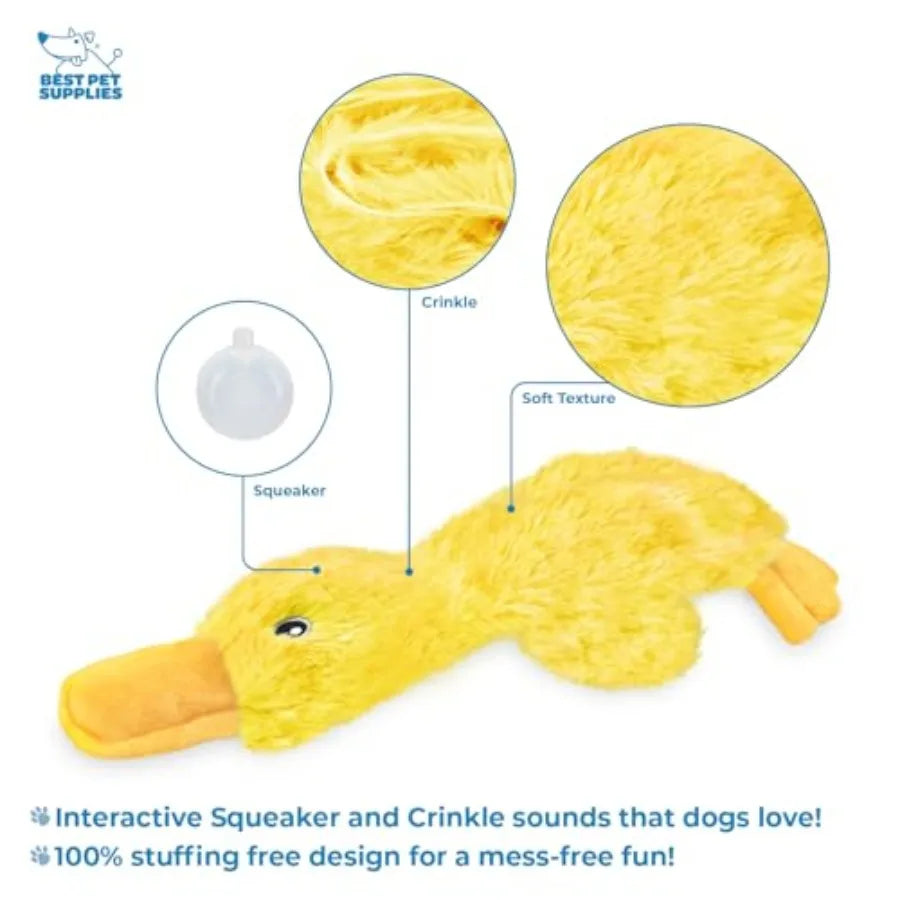 Interactive Squeaky Dog Chew Toy, Ideal Dog Toys for Chewers, Small, Medium and Large Dogs, and Fetch Lovers - Crinkle Duck Yel