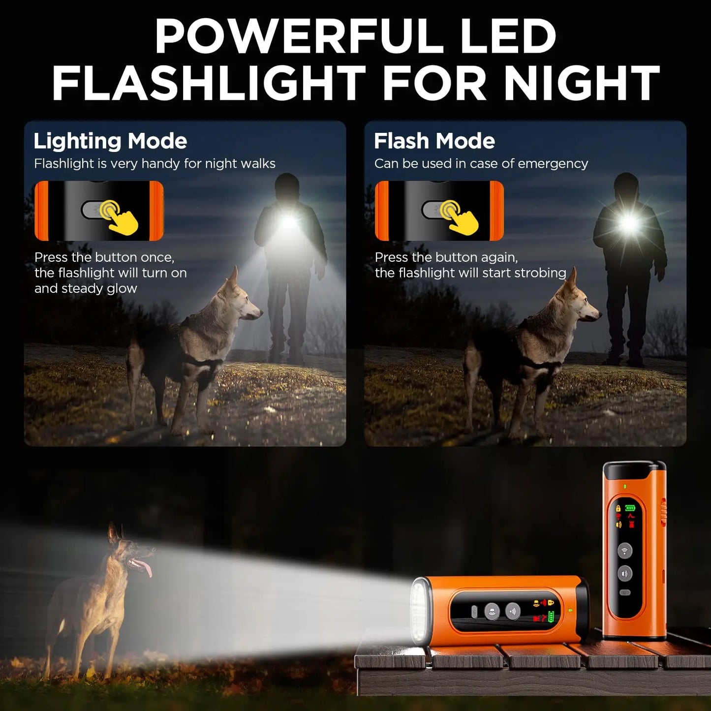 ABQP Ultrasonic Dog Repeller 50FT Range Dog Bark Deterrent Device Anti-Bark Device for Dog Training With LED Flashlight